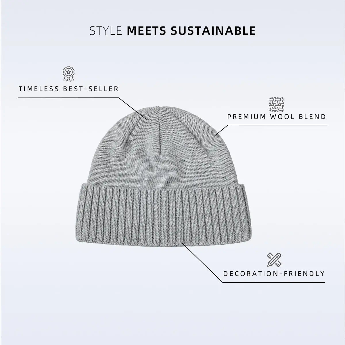 Blank Classic Ribbed Knit Wool Beanie Wholesale - 1188