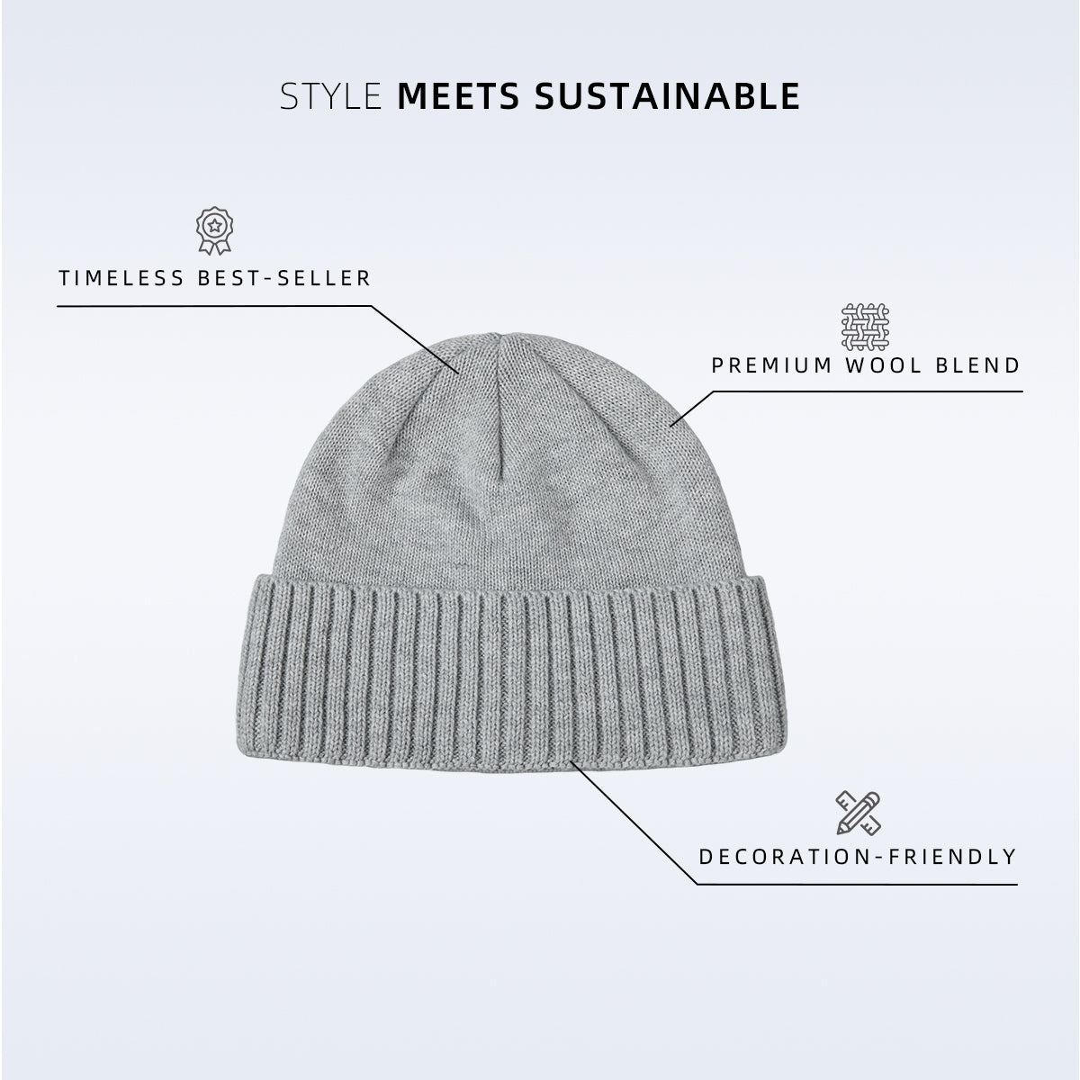 Blank Classic Ribbed Knit Wool Beanie Wholesale - 1188