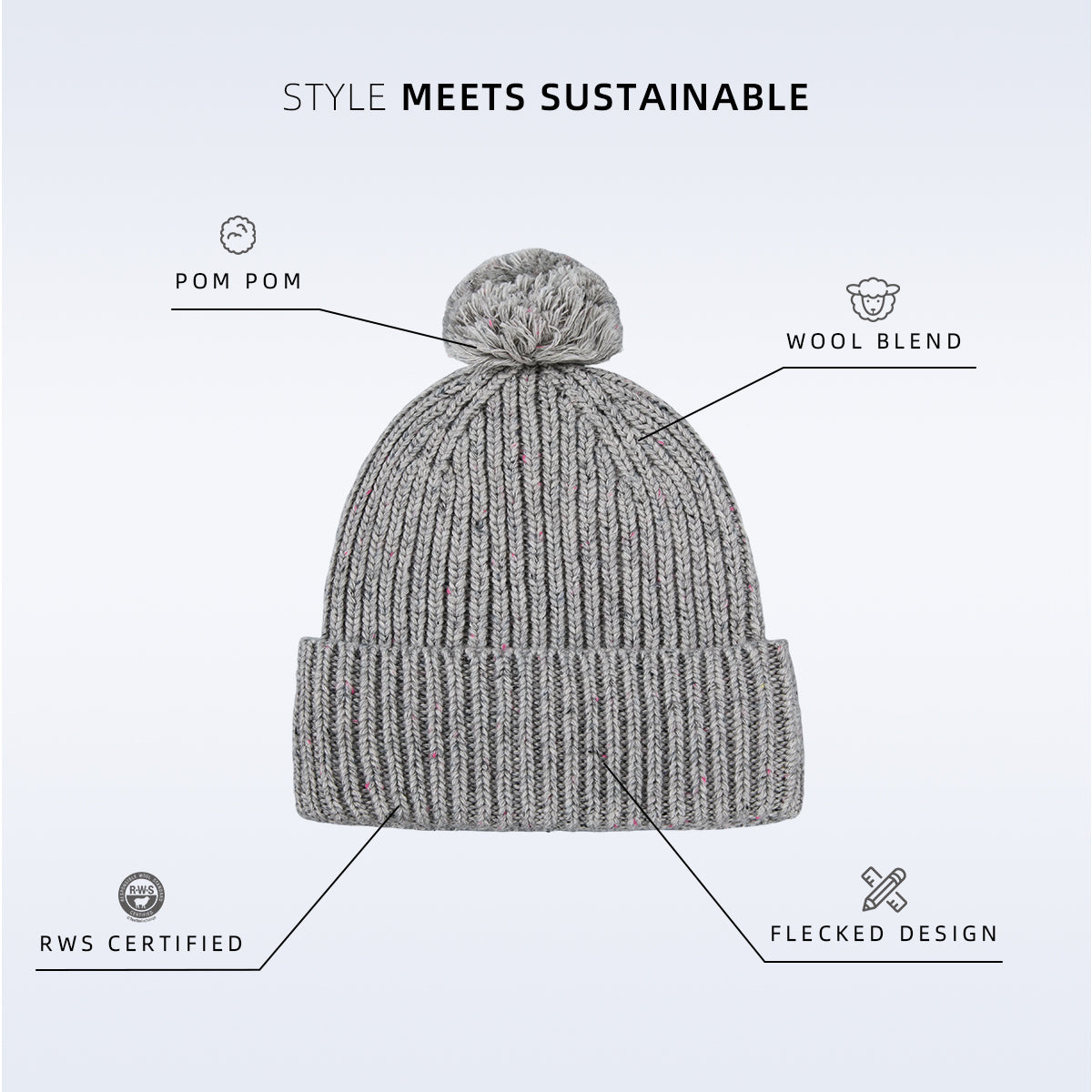 Blank Wool Flecked Pom Pom Beanie Wholesale - 1192