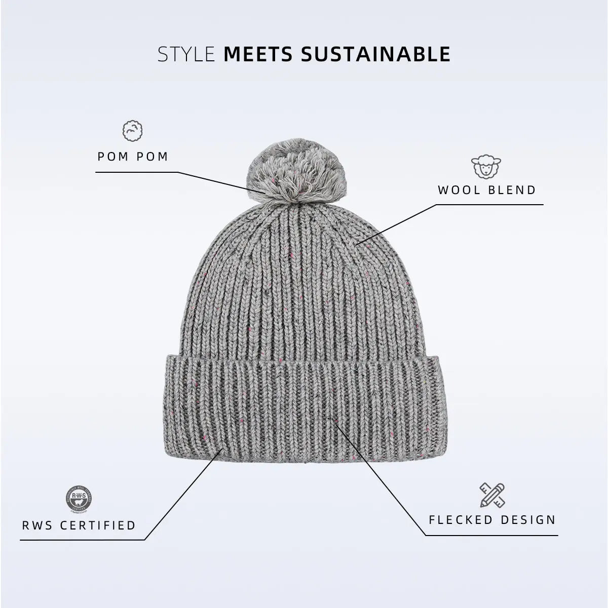 Blank Wool Flecked Pom Pom Beanie Wholesale - 1192