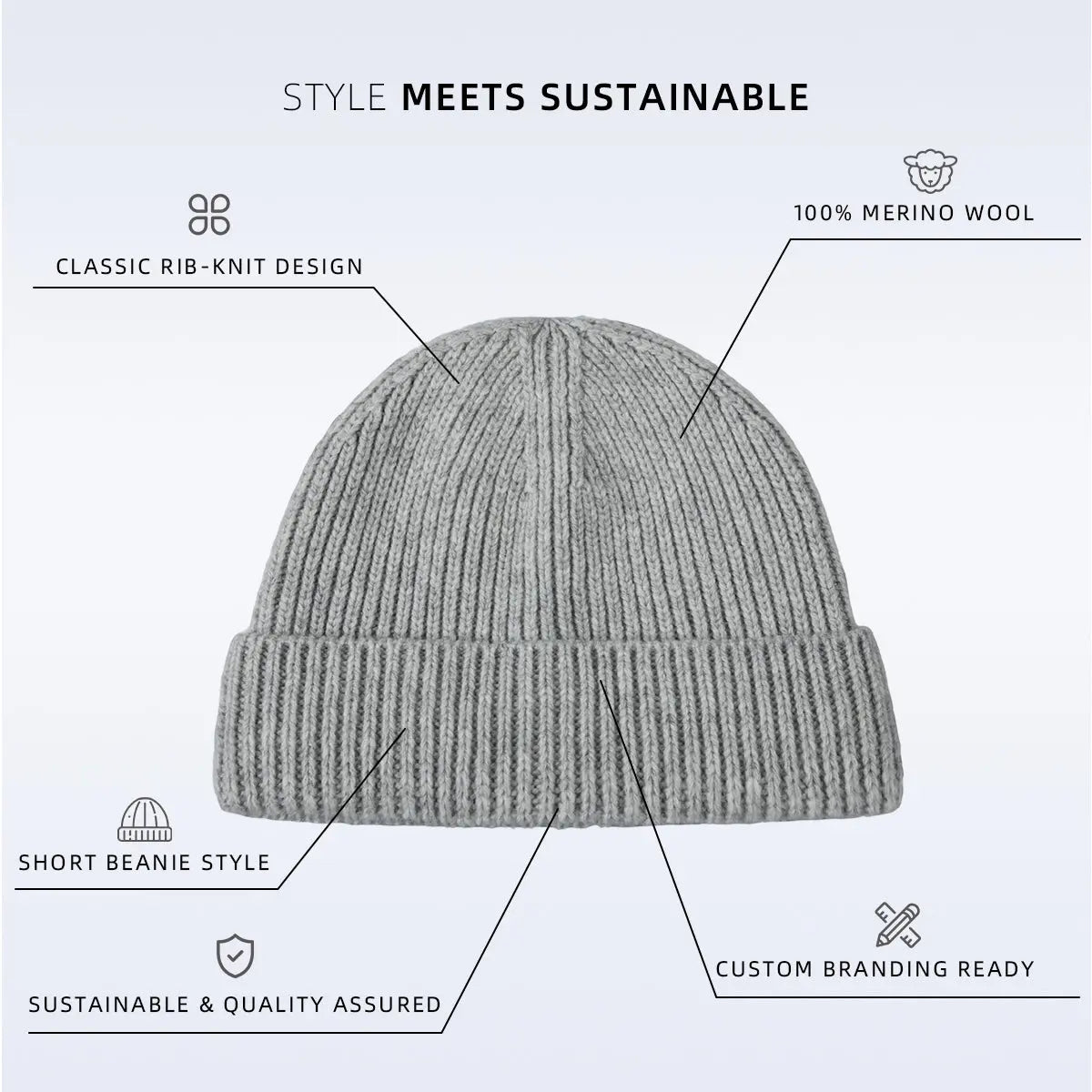 Blank 100% Merino Wool Short Fisherman Beanie Wholesale - 1281 Foremost Hat