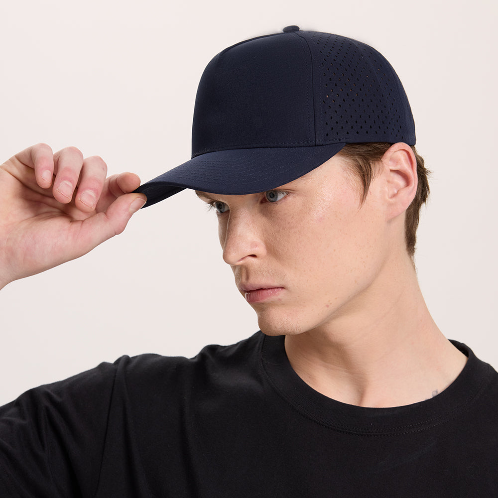 Blank Laser Perforated 5 Panel Performance Snapback Golf Hat Wholesale - 6526 (Recycled Polyester)