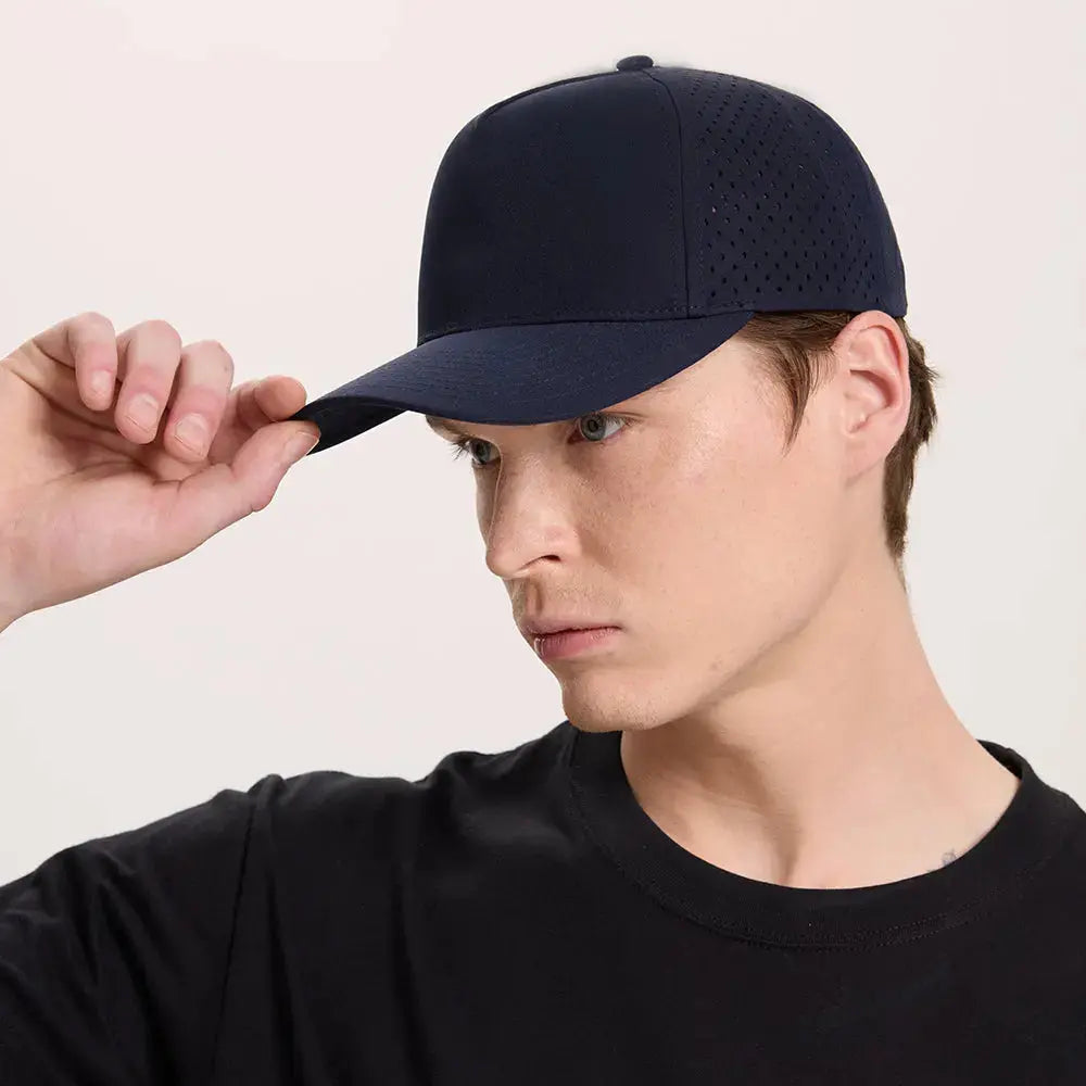 Blank Laser Perforated 5 Panel Performance Snapback Golf Hat Wholesale - 6526 (Recycled Polyester)