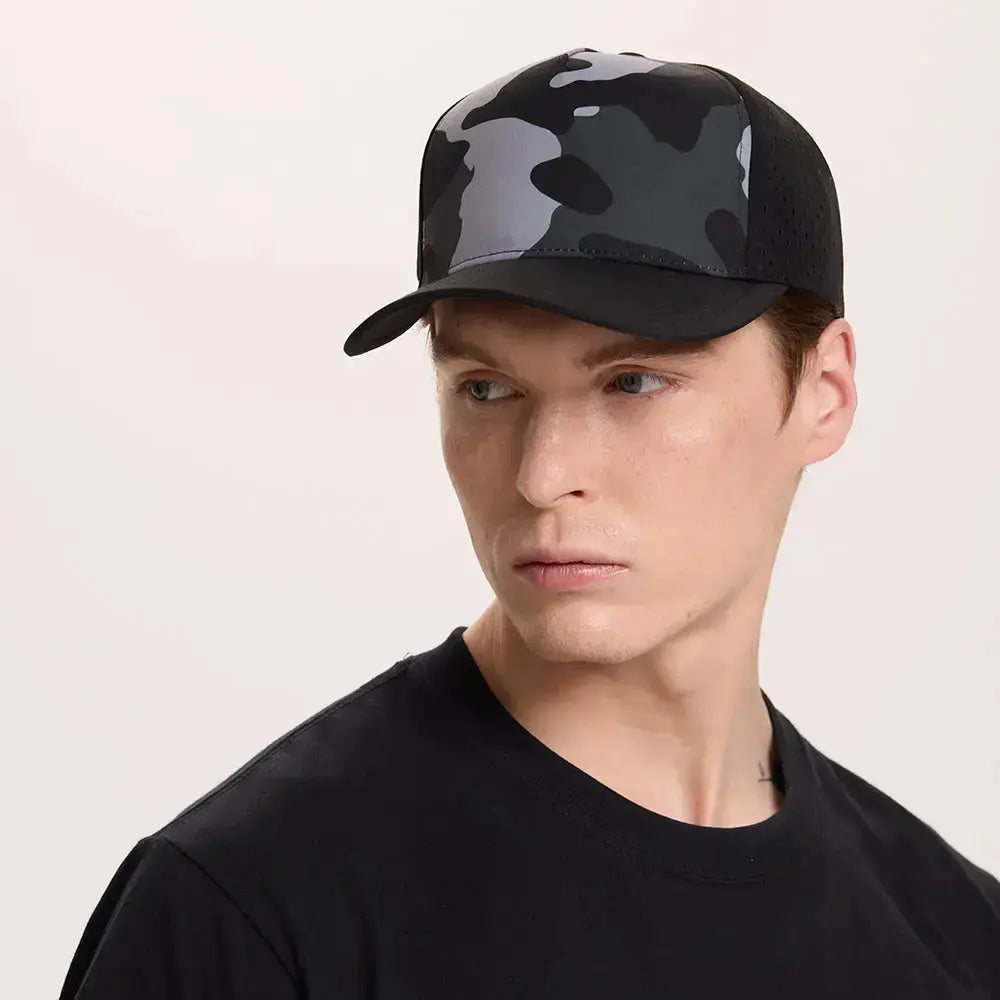 Blank Laser Perforated 5 Panel Performance Snapback Golf Hat Wholesale - 6526 (Recycled Polyester)