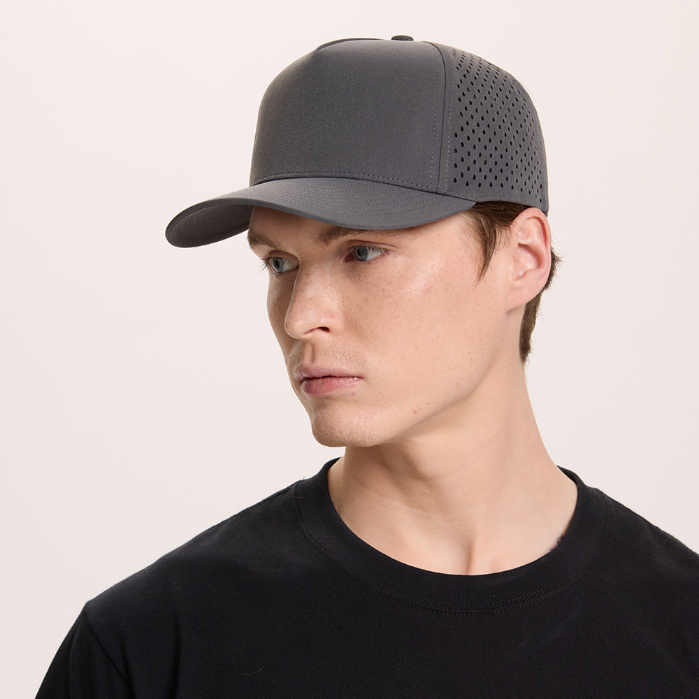 Blank Laser Perforated 5 Panel Performance Snapback Golf Hat Wholesale - 6526 (Recycled Polyester)