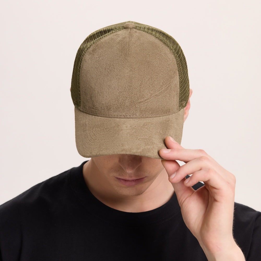 Blank Suede Mesh 5 Panel Trucker Hats Wholesale - 6710