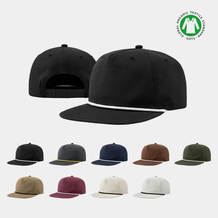 Blank 5 Panel Organic Cotton Unstructured Rope Snapback Hat - 5442 - Foremost Hat - Wholesale & Custom Hats