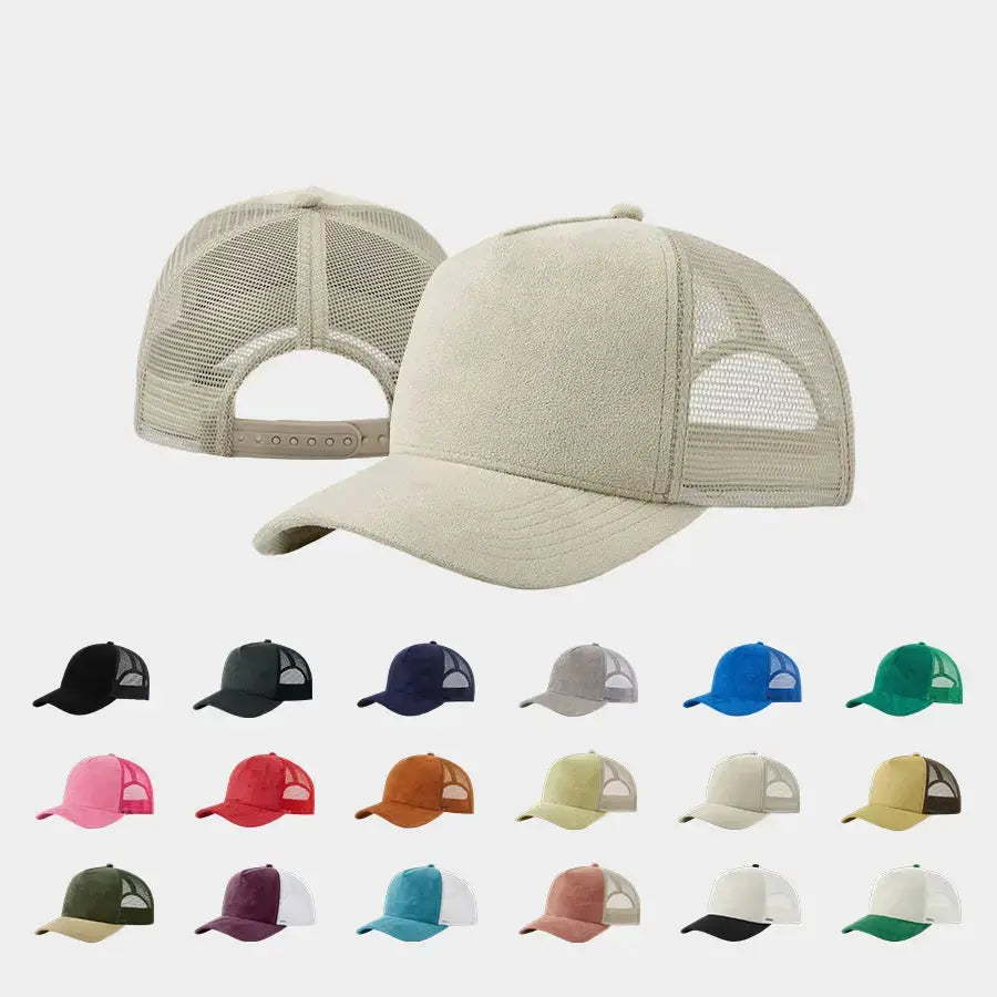 Blank Suede Mesh 5 Panel Trucker Hats Wholesale - 6710 Foremost Hat