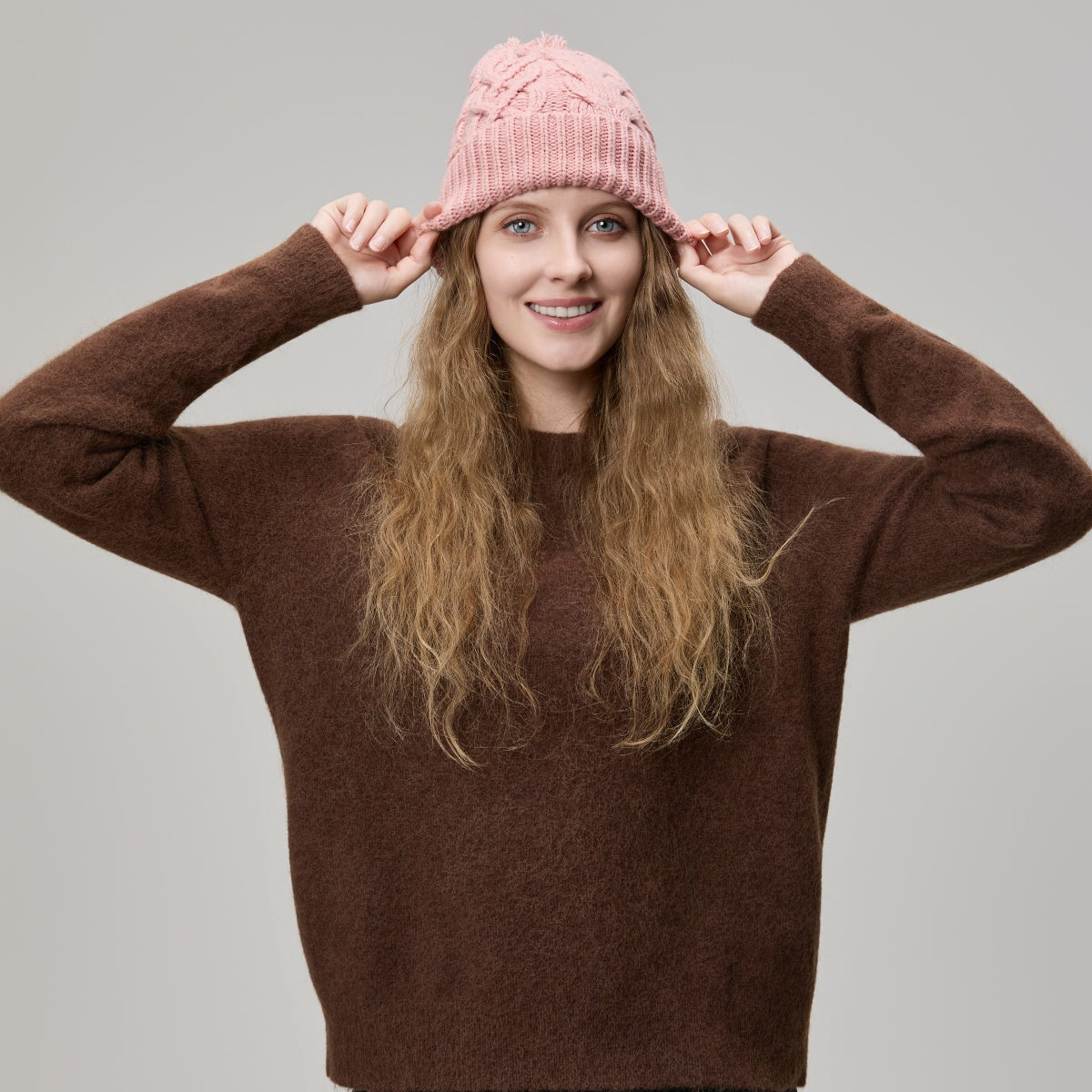 Blank Cable Knit Merino Wool Pom Pom Beanie Wholesale - 1168