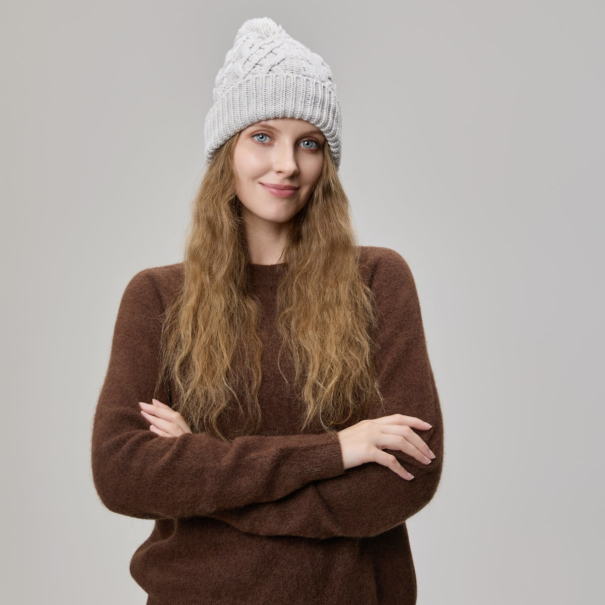 Blank Cable Knit Merino Wool Pom Pom Beanie Wholesale - 1168 Foremost Hat