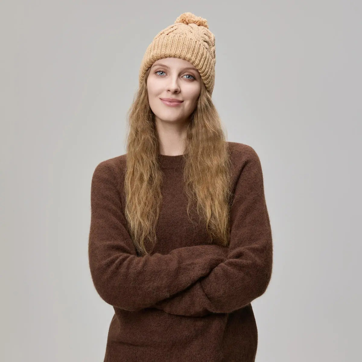 Blank Cable Knit Merino Wool Pom Pom Beanie Wholesale - 1168 Foremost Hat