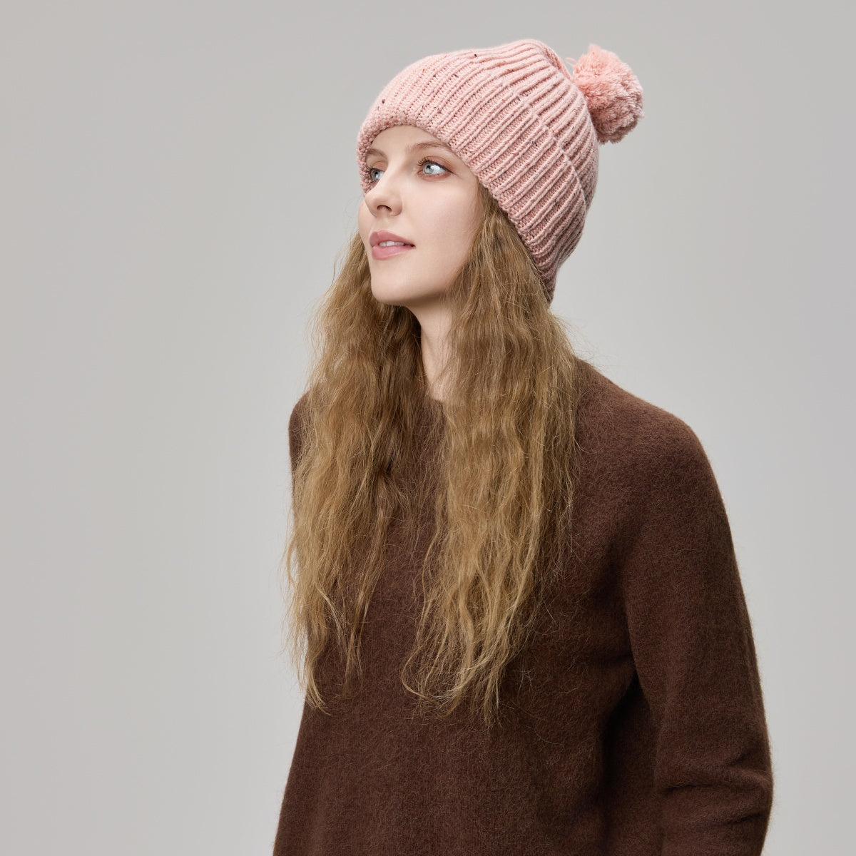 Blank Wool Flecked Pom Pom Beanie Wholesale - 1192