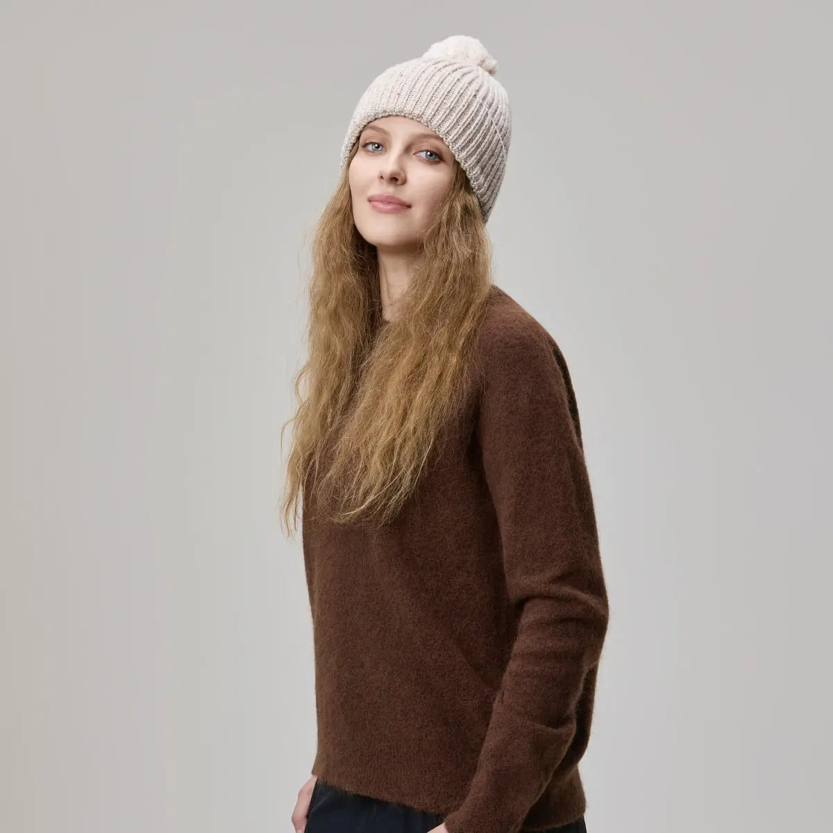 Blank Wool Flecked Pom Pom Beanie Wholesale - 1192