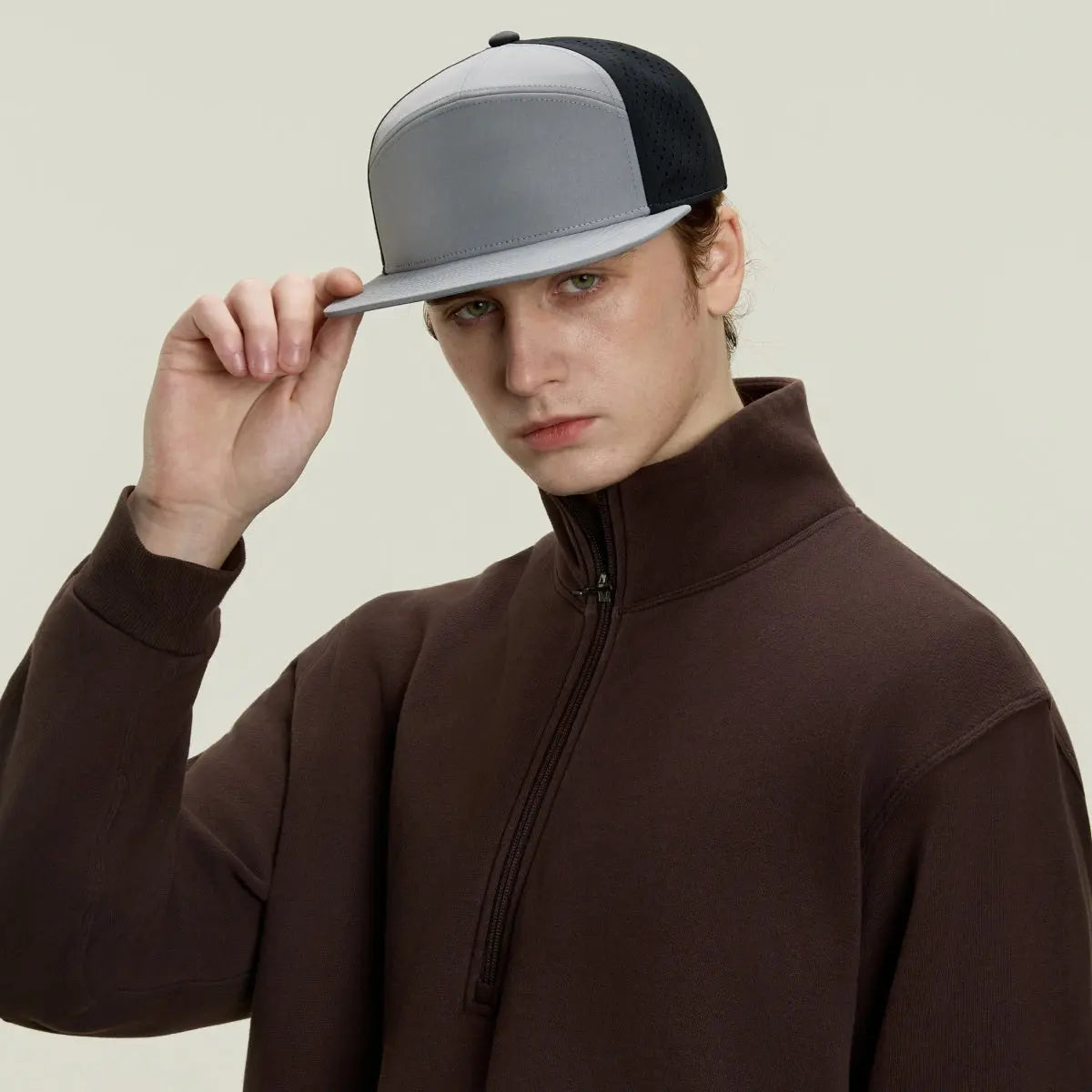 Blank Flat Bill 7 Panel Perforated Snapback Golf Hat Wholesale - 6472 Foremost Hat