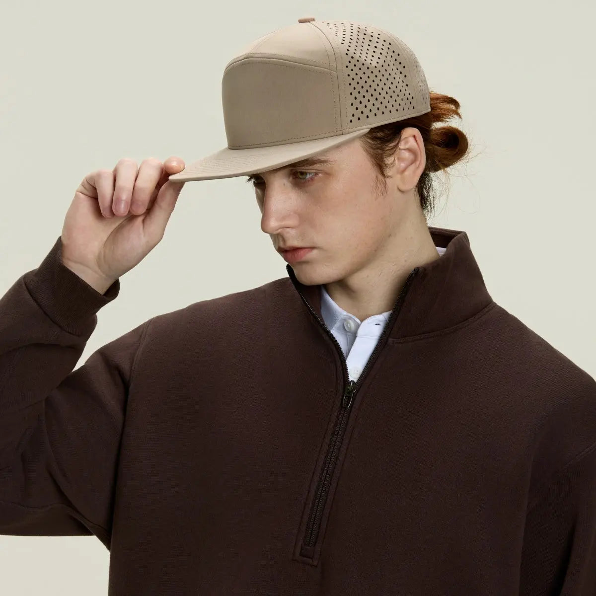 Blank Flat Bill 7 Panel Perforated Snapback Golf Hat Wholesale - 6472 Foremost Hat