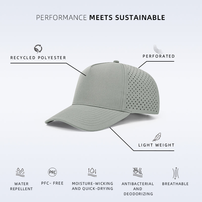 Blank Laser Perforated 5 Panel Performance Snapback Golf Hat Wholesale - 6526 (Recycled Polyester)