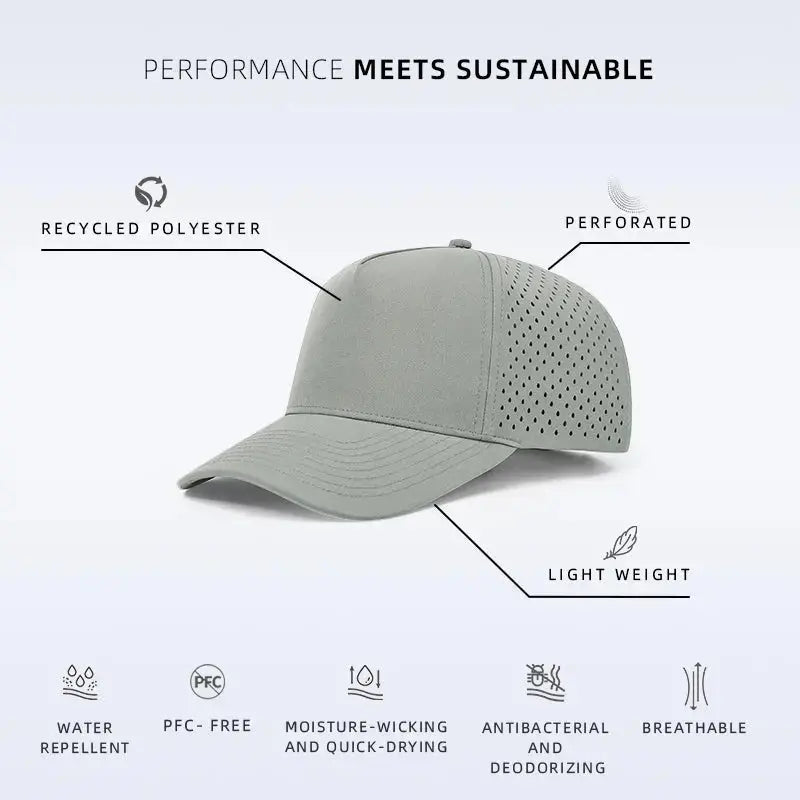Blank Laser Perforated 5 Panel Performance Snapback Golf Hat Wholesale - 6526 (Recycled Polyester)