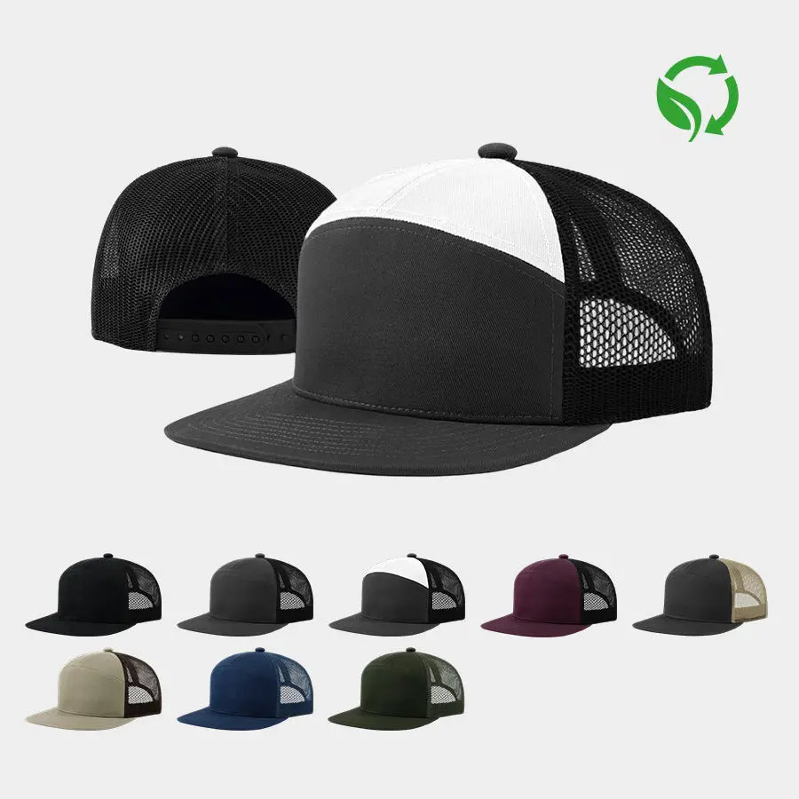 Blank Flat Bill 7 Panel Trucker Hat Wholesale - 6471 (Recycled)   Foremost Hat