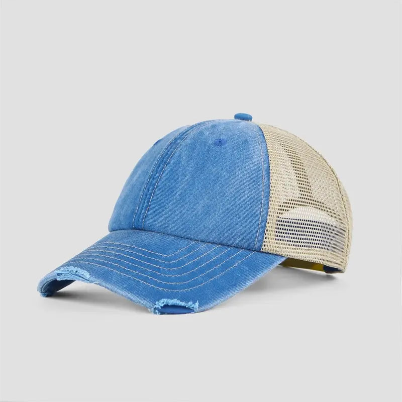 Blank Vintage Cotton Sand Unstructured Mesh Trucker Hats Wholesale