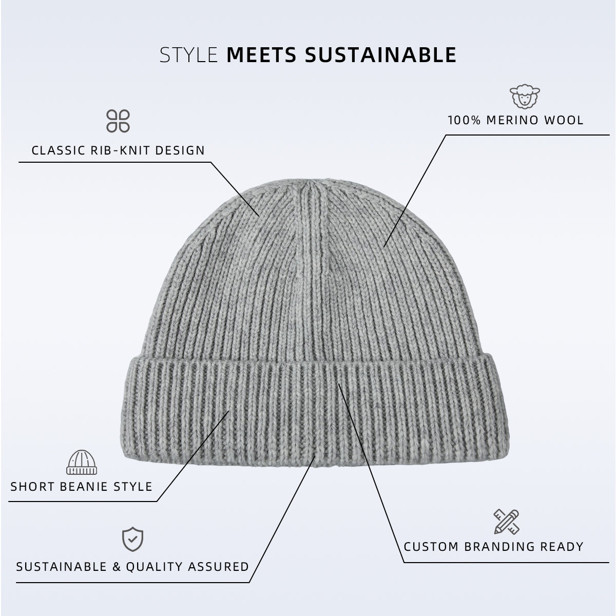 Blank 100% Merino Wool Short Fisherman Beanie Wholesale - 1281 Foremost Hat