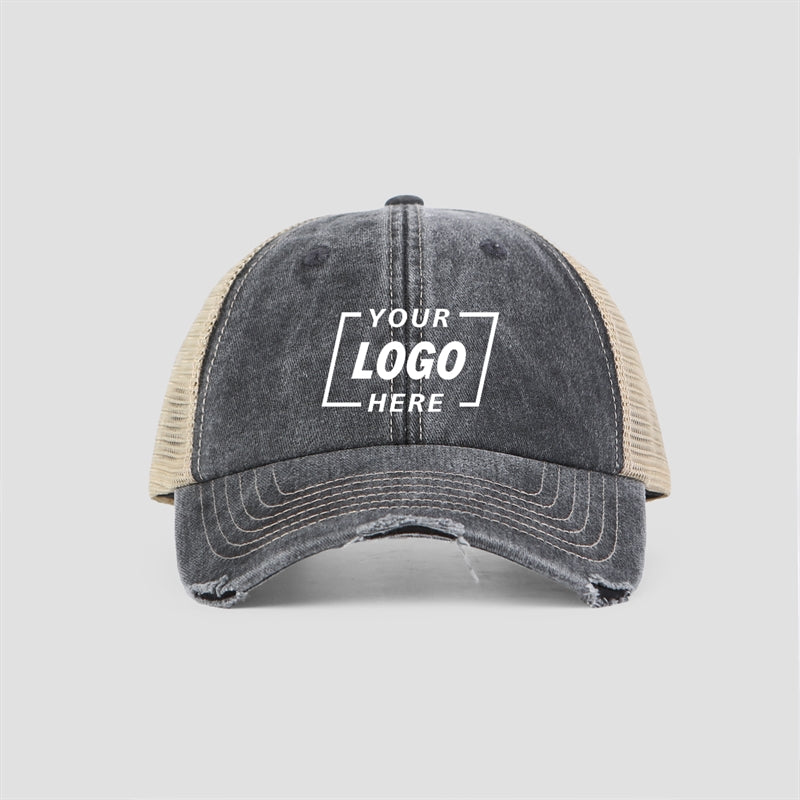 Blank Vintage Cotton Sand Unstructured Mesh Trucker Hats Wholesale - 6532