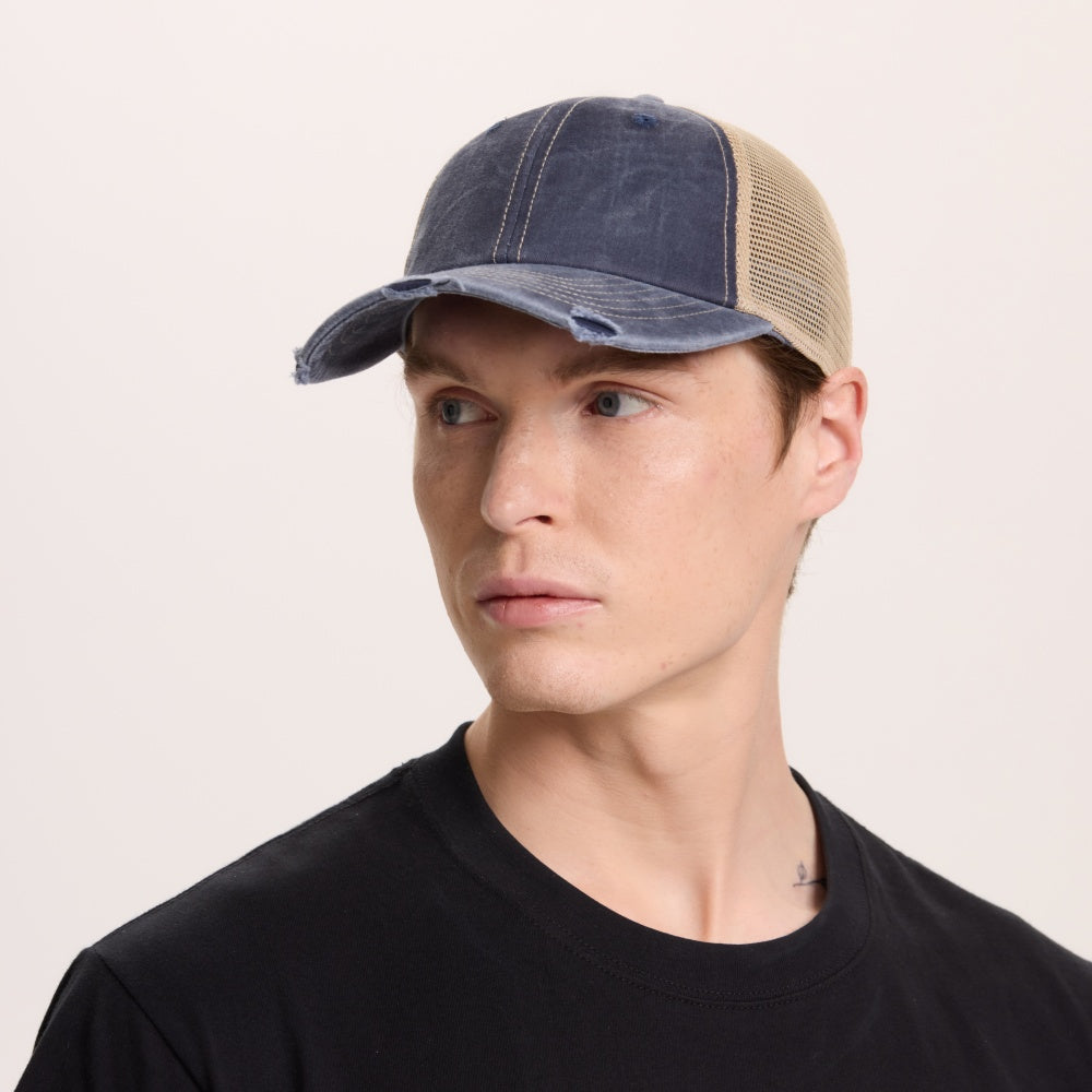 Blank Vintage Cotton Sand Unstructured Mesh Trucker Hats Wholesale - 6532