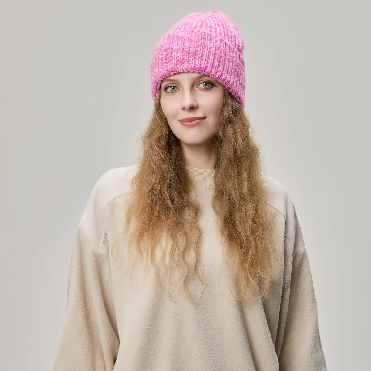 Gorro de mohair con puños lisos para mujer, venta al por mayor - 1265  description image