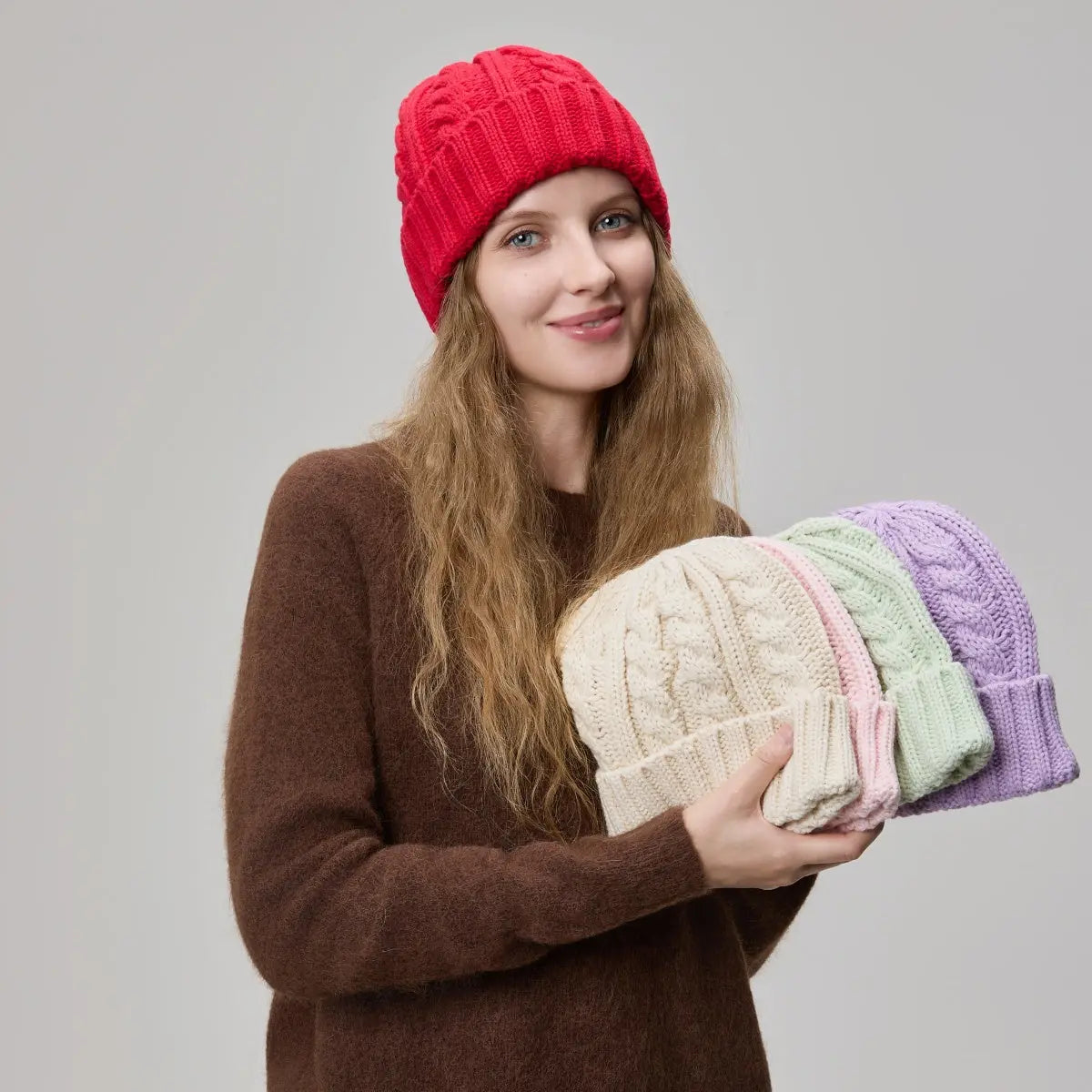 Blank & Custom Australian Wool Cable Knit Beanie Wholesale - 1340 description image