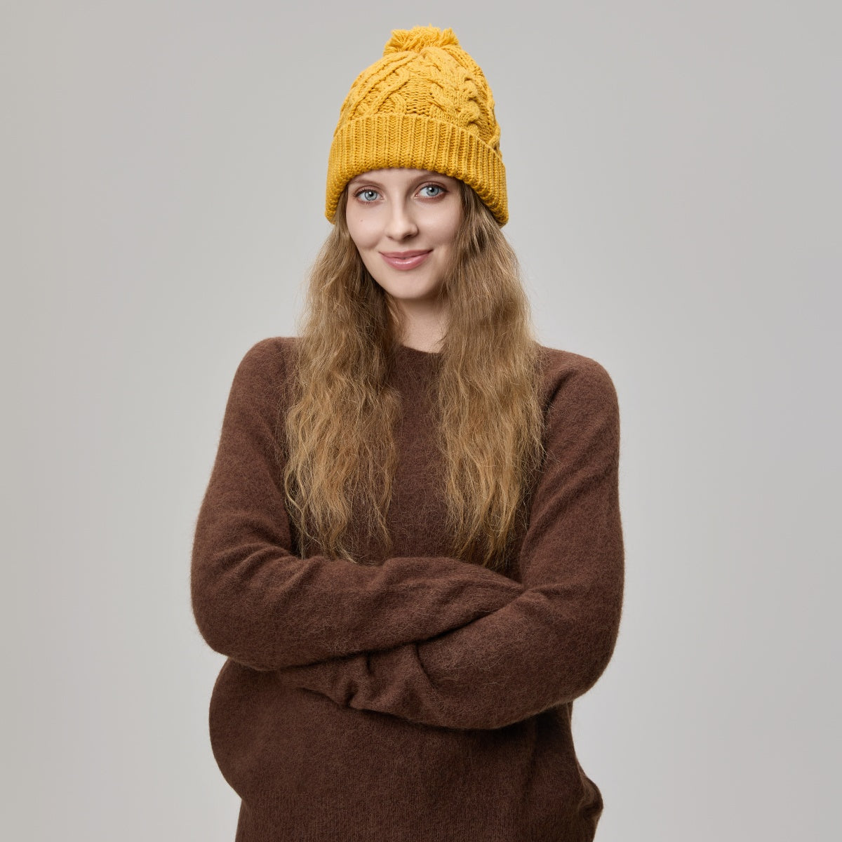 Blank Cable Knit Merino Wool Pom Pom Beanie Wholesale - 1168 Foremost Hat