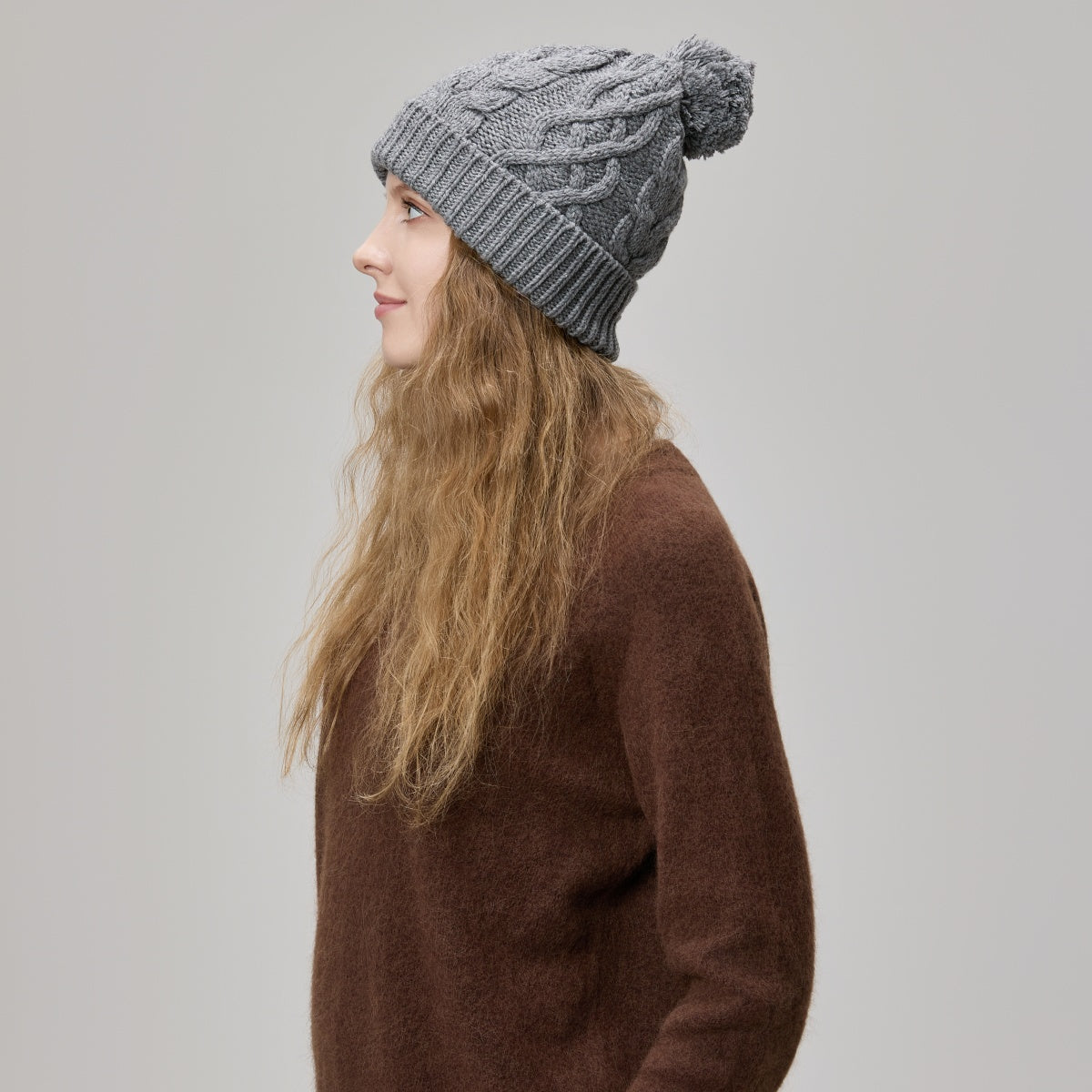 Blank Cable Knit Merino Wool Pom Pom Beanie Wholesale - 1168 Foremost Hat