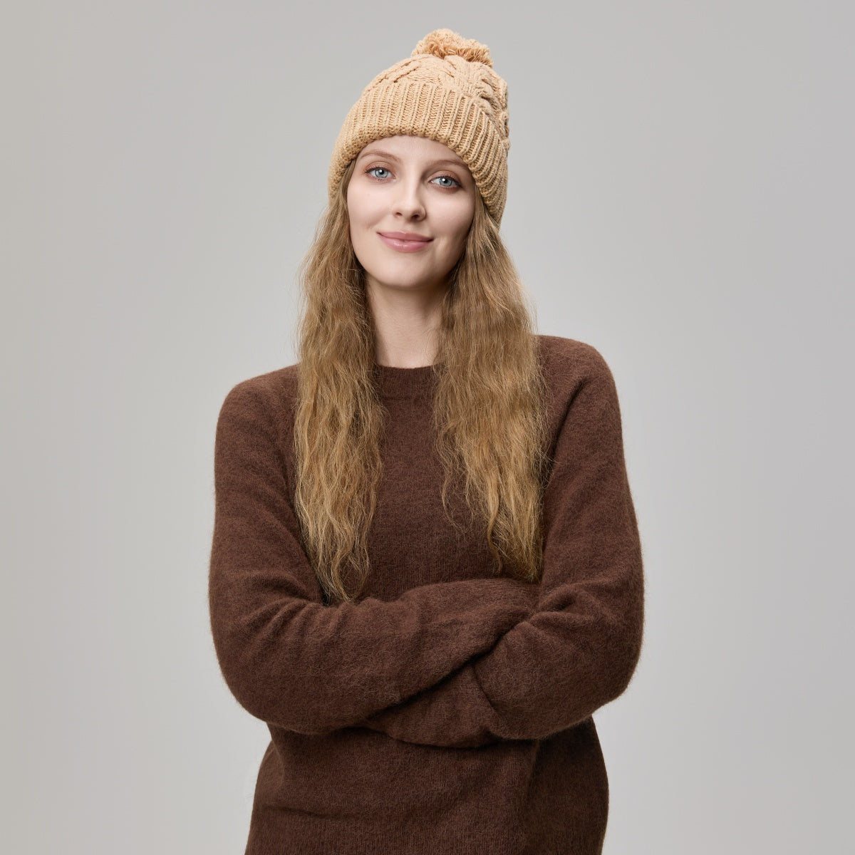 Blank Cable Knit Merino Wool Pom Pom Beanie Wholesale - 1168 Foremost Hat