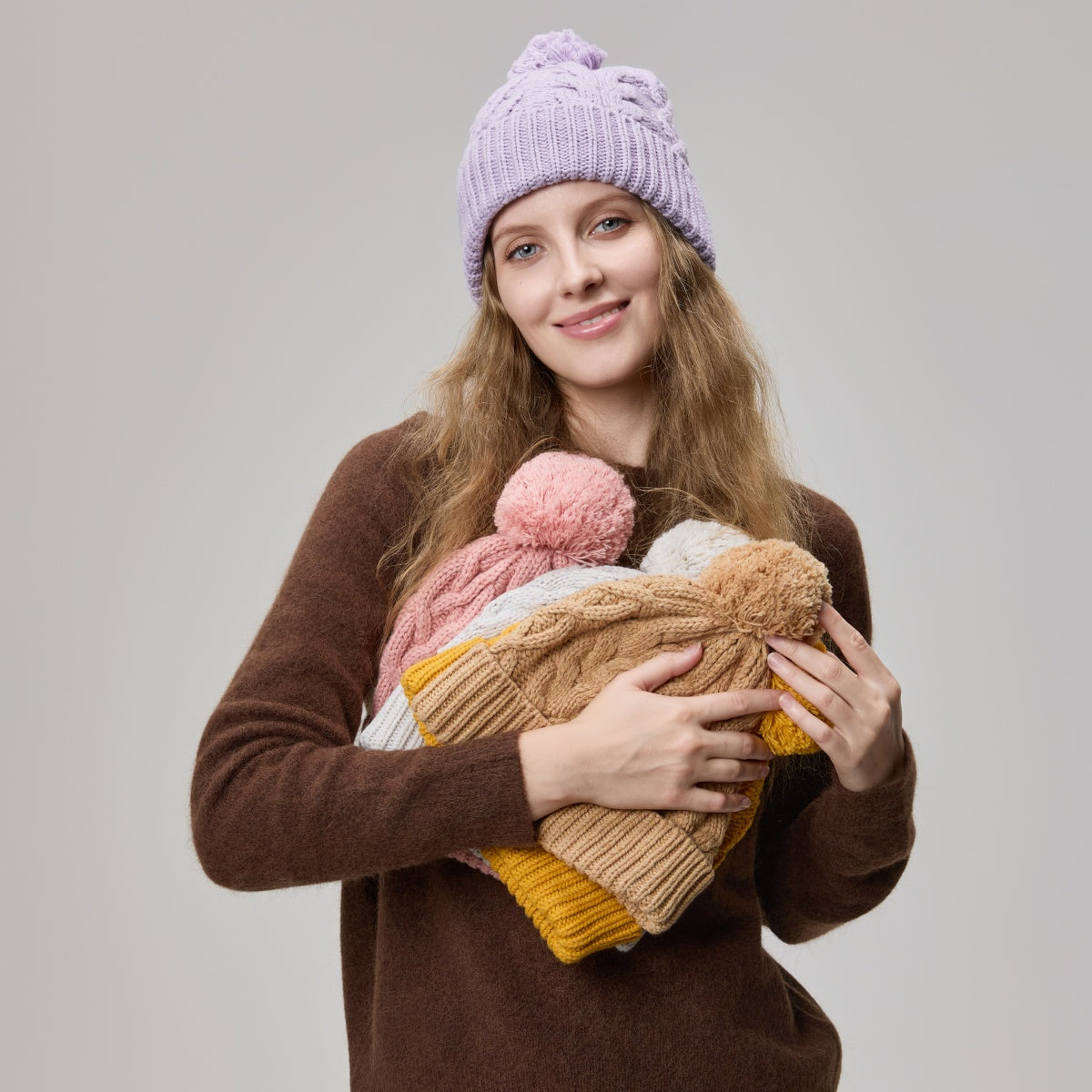 Blank Cable Knit Merino Wool Pom Pom Beanie Wholesale - 1168 Foremost Hat