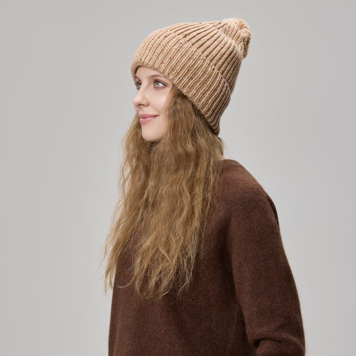 Blank Wool Flecked Pom Pom Beanie Wholesale - 1192