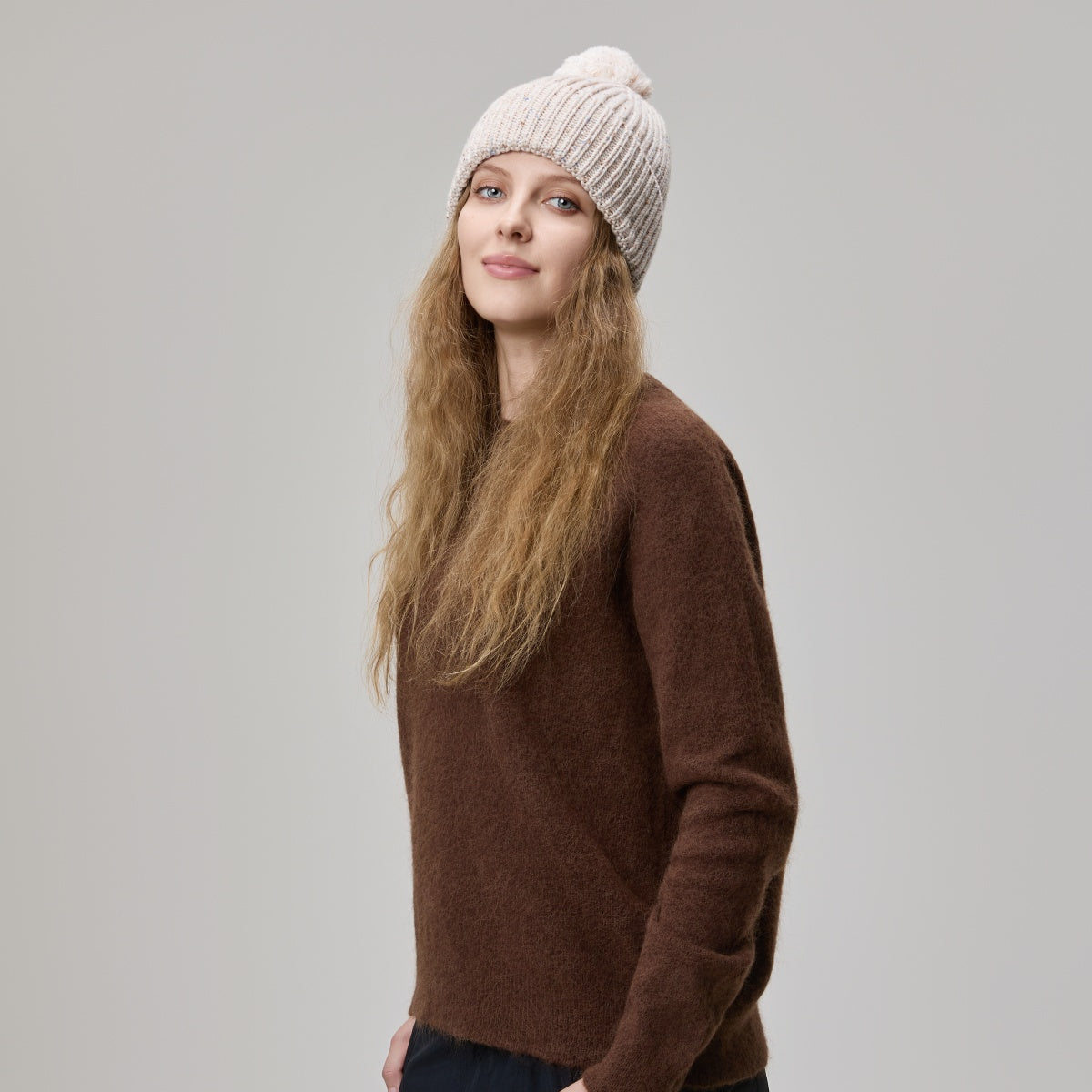 Blank Wool Flecked Pom Pom Beanie Wholesale - 1192