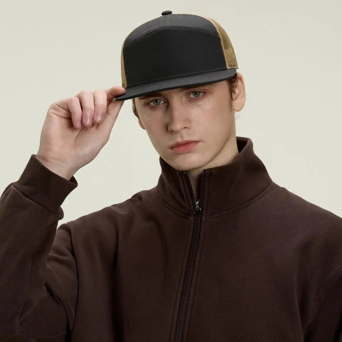 Blank Flat Bill 7 Panel Trucker Hat Wholesale - 6471 (Recycled)   Foremost Hat