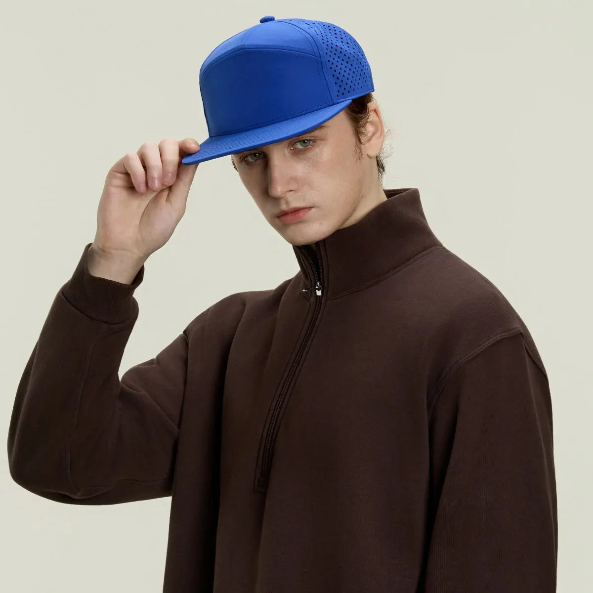 Blank Flat Bill 7 Panel Perforated Snapback Golf Hat Wholesale - 6472   Foremost Hat