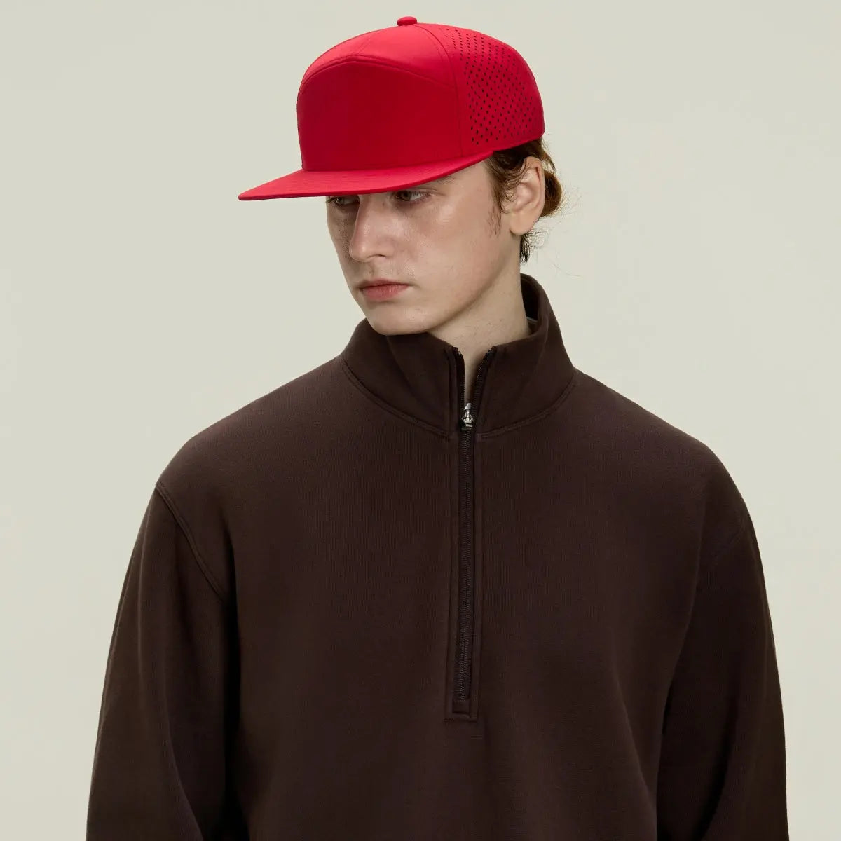 Blank Flat Bill 7 Panel Perforated Snapback Golf Hat Wholesale - 6472   Foremost Hat
