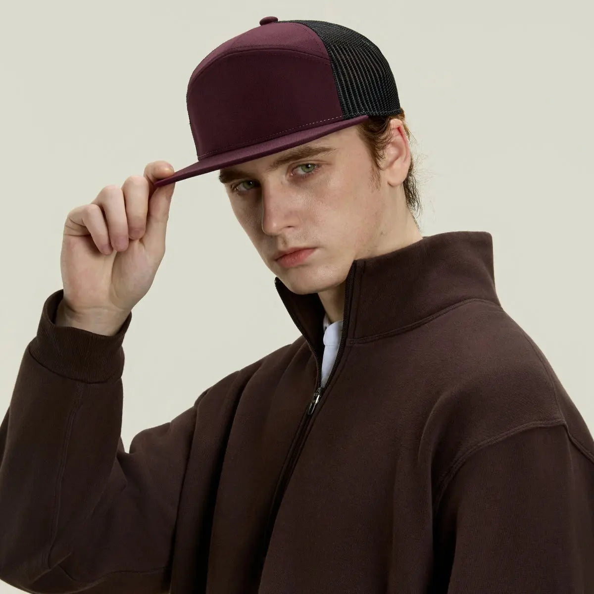 Blank Flat Bill 7 Panel Trucker Hat Wholesale - 6471 (Recycled)   Foremost Hat