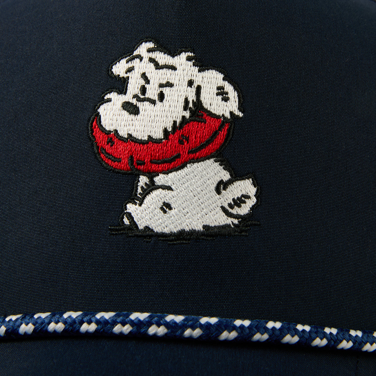 custom flat embroidery rope hat with white dog
