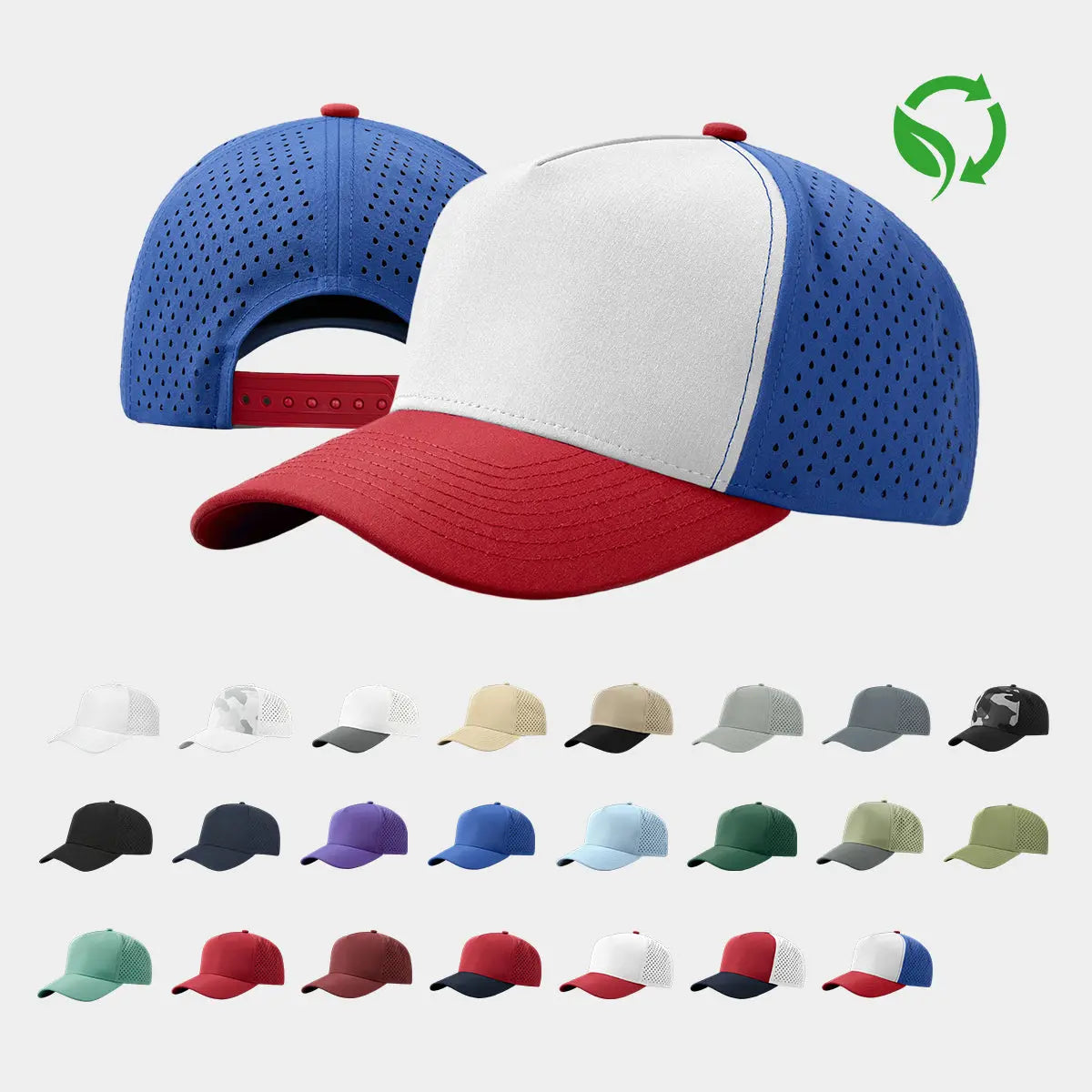 Blank Perforated 5 Panel Performance Snapback Golf Hat Wholesale - 6526 (Recycled)   Foremost Hat